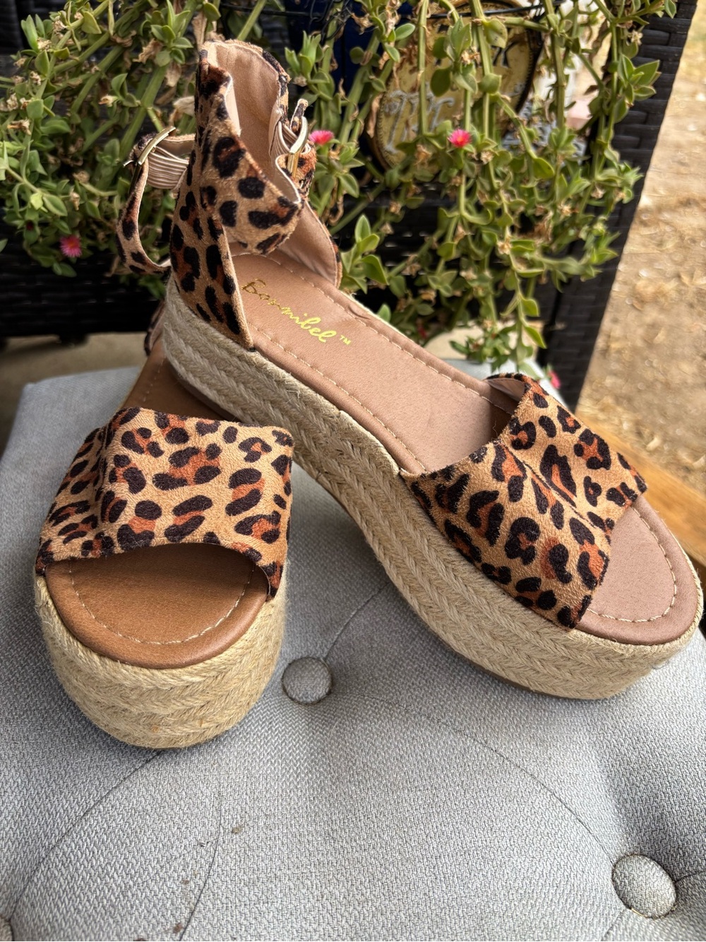Leopard Print Espadrille Platform Sandals - Women